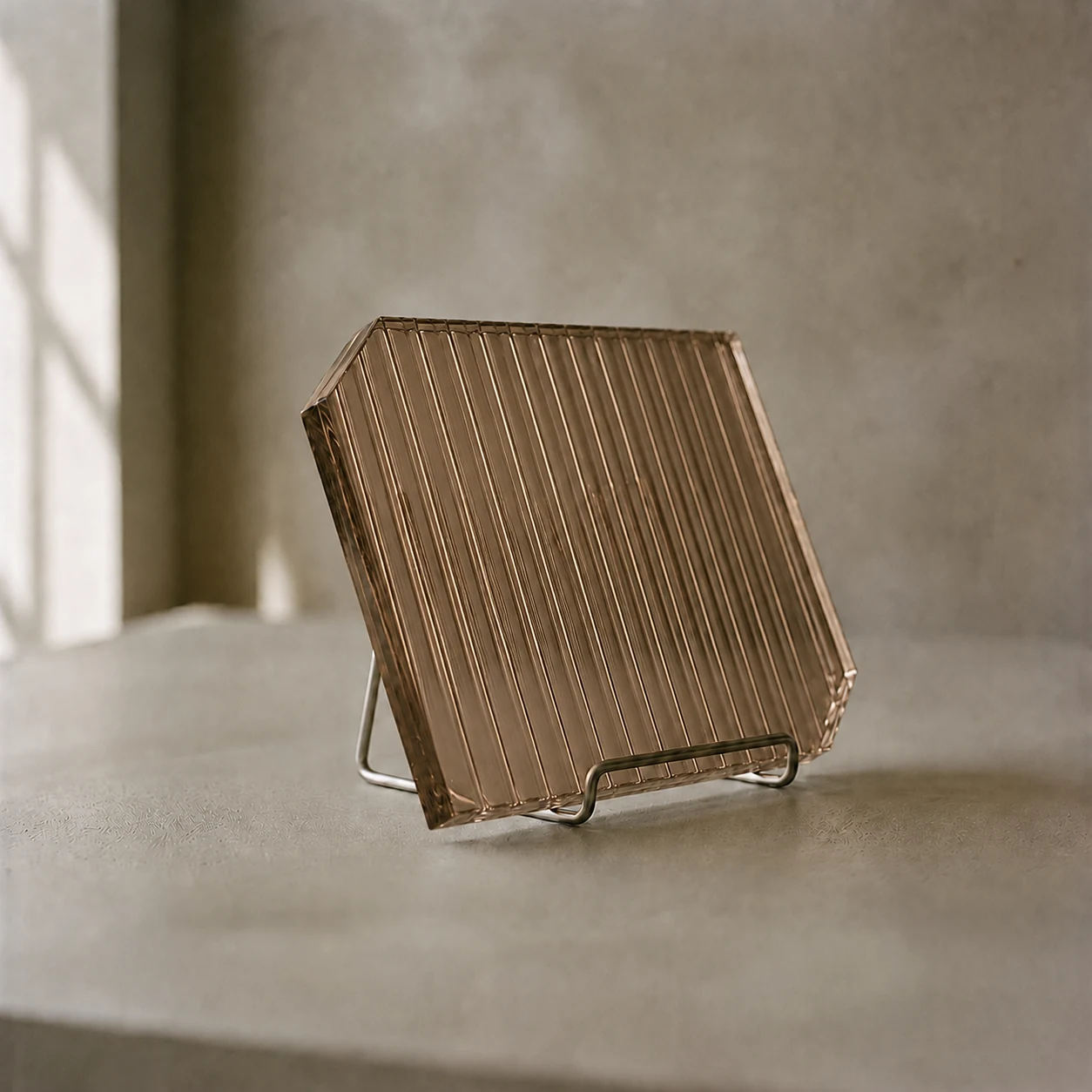Vidrio Acanalado Bronce — muestra completa en soporte